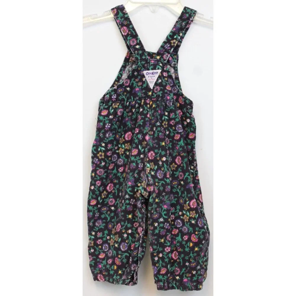 Vtg 1980s OshKosh B'Gosh Overalls Girls sz 18m Corduroy Floral Flowers Autumn